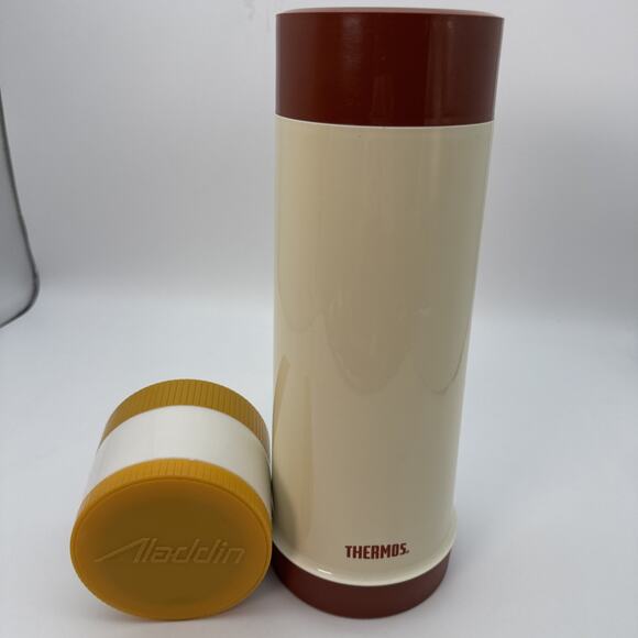 2 Vintage Thermos Cont. 1 King-Seeley Thermos Bottle Brown/Tan & 1 Aladdin 7000 - Picture 1 of 16
